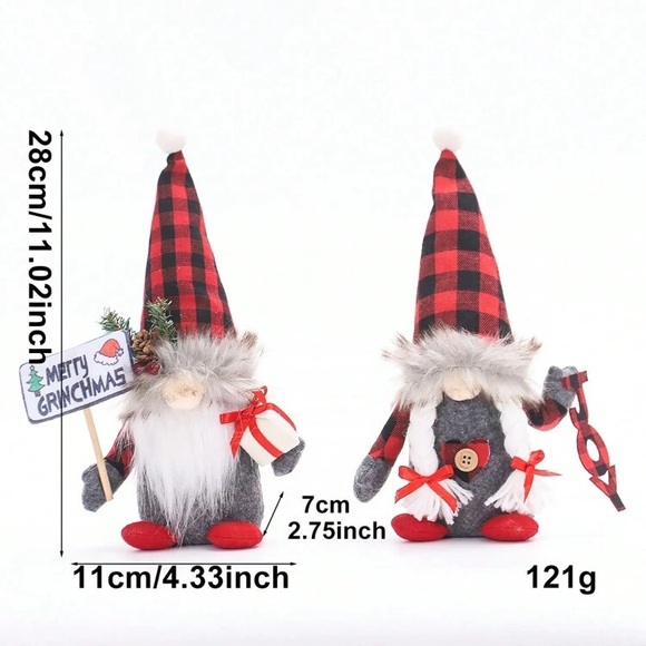 NWT- Set of 2- Buffalo Check- Merry Grinchmas & JOY- Holiday Gnomes Decorations - Picture 12 of 12